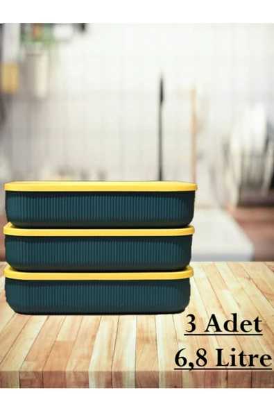 3 Adet 6.8 Litre Yeşil Saklama Kabı Sebzelik Yiyecek Saklama Oyuncak Kutusu ürün görseli 1