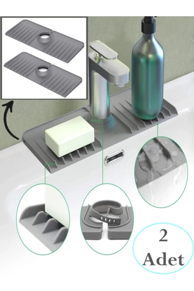 2 Adet Elastik Musluk Matı Su Tutucu Düzenleyici Kaydırmaz Taban Organizer Mutfak Banyo Lavabo ürün görseli 1