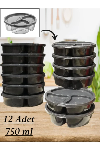 12 Adet AK545 Oval Bölmeli Saklama Kabı Beslenme Kutusu Buzdolabı Kahvaltılık Kapaklı Çerezlik ürün görseli 1