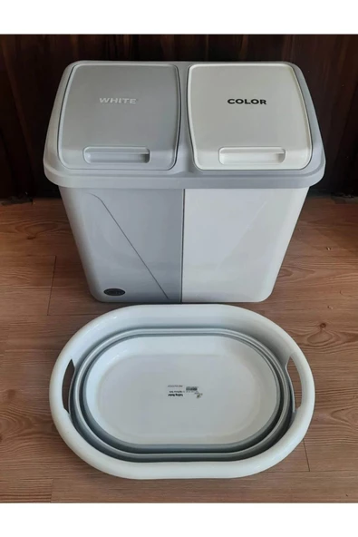 Ikili Set - Bölmeli 60 Lt Kirli Çamaşır Sepeti Ve Katlanır Çamaşır Sepeti 2'li 30 30 ürün görseli 1