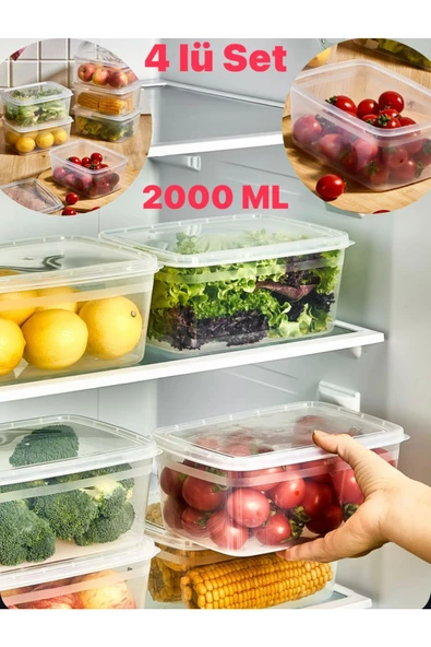 Huge 4 Adet Buzdolabı Saklama Kabı Kapaklı Erzak Ve Buzluk Sebze Kabı Bakliyat Seti 2 Lt ürün görseli 1