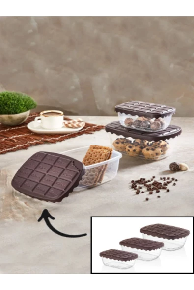 3 Adet Choco Box Çikolata Kapaklı Saklama Kabı Seti ürün görseli 1