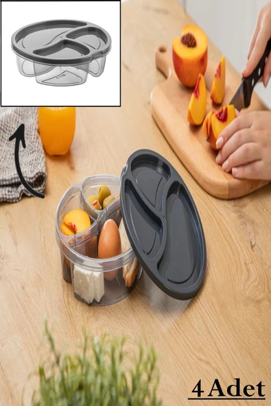 4 Adet Ak545 Oval Bölmeli Saklama Kabı Beslenme Kutusu Buzdolabı Kahvaltılık Kapaklı Çerezlik ürün görseli 1
