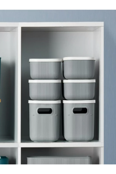 6 Parça Gri Set 2 Adet 6.2 Lt 4 Adet 3.2 Lt Storage Dolap Düzenleyici Kapaklı Çorağ Kemer Kutusu ürün görseli 1