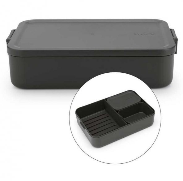 Brabantia Make Take Dark  Grey Plastik Büyük Boy Bölmeli  Yemek  Taşıma Kabı 2L ürün görseli 1