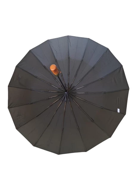 16Telli Ahşapsap Premium Series Şemsiye  Siyah - Resim 4