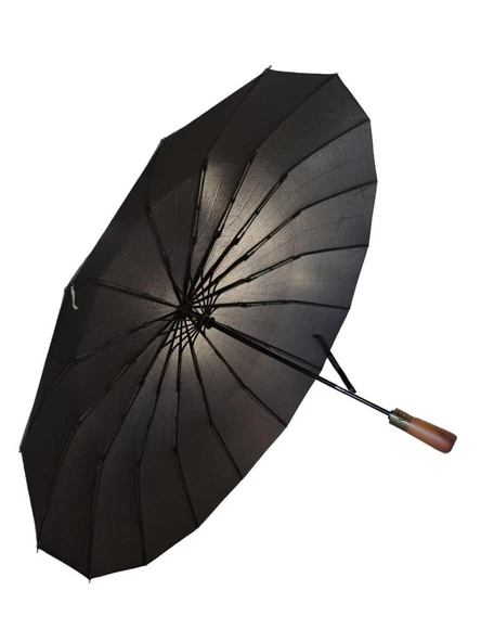 16Telli Ahşapsap Premium Series Şemsiye  Siyah - Resim 7