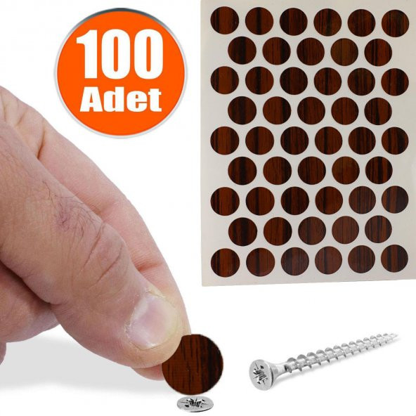 Yapışkanlı Vida Tapası Tıpası Parlak Abanoz Ahşap Desenli Kahverengi Vida Kapatıcı Kapağı (100 ADET) ürün görseli 1