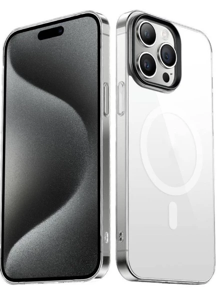iPhone 15 Pro Kılıf Wireless Şarj Özellikli Şeffaf G-Glass Kapak ürün görseli 1