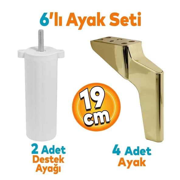 Logan 6'lı Set Mobilya Tv Ünitesi Konsol Koltuk Kanepe Destek Ayağı 19 Cm Altın Ayakları M8 ürün görseli 1