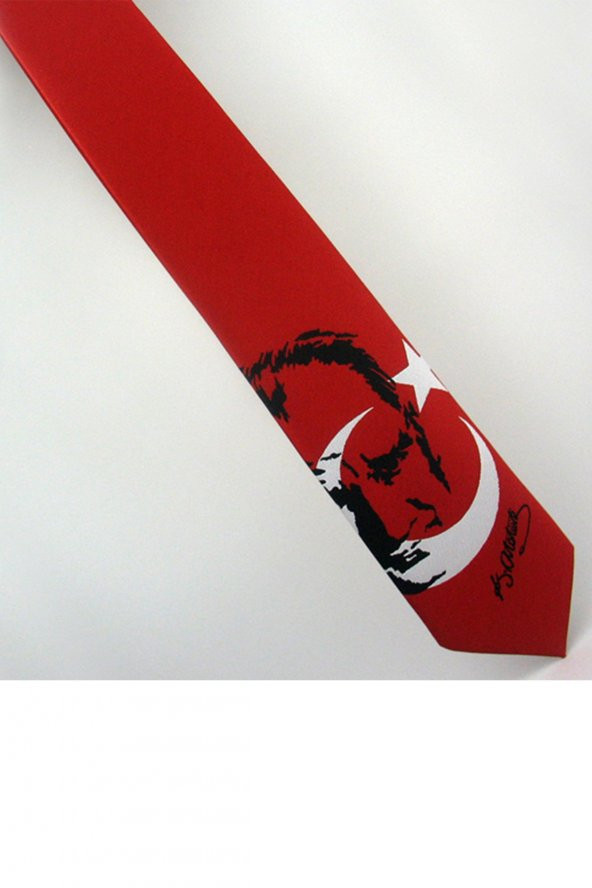 Ay-Yıldız ve Atatürk Desenli Dokuma Kırmızı Kravat - AK-06 ürün görseli 1