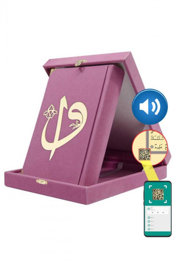 Kadife Kutulu Kur'an-ı Kerim (Orta Boy, Elif-Vavlı, Pembe) ürün görseli 1