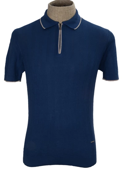 Cengiz İnler Yarım Fermuarlı Desenli Merserize Erkek Triko T-shirt ürün görseli 1