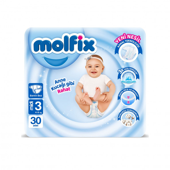 Molfix 3 Numara Midi 30'lu Bebek Bezi ürün görseli 1