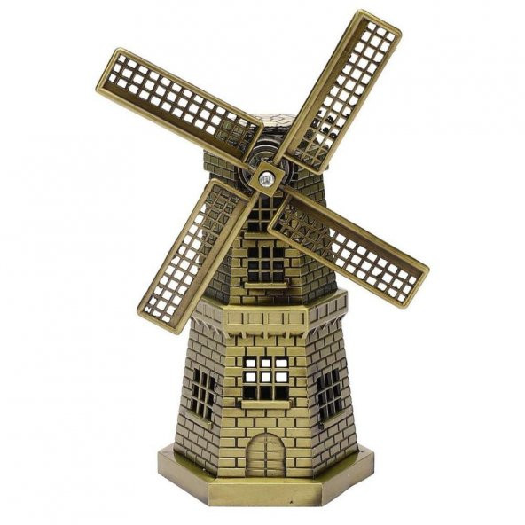 Vintage Metal Hollanda Yel Değirmeni Biblo Antik Bronz 17 cm ürün görseli 1
