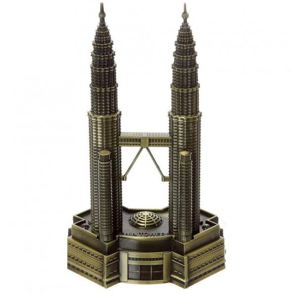 Vintage Metal Malezya Twin Towers Biblo Antik Bronz 18 cm ürün görseli 1