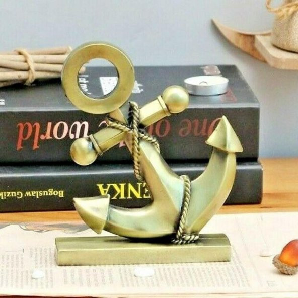 Vintage Metal Çapa Biblo Antik Bronz 16 cm - Resim 3