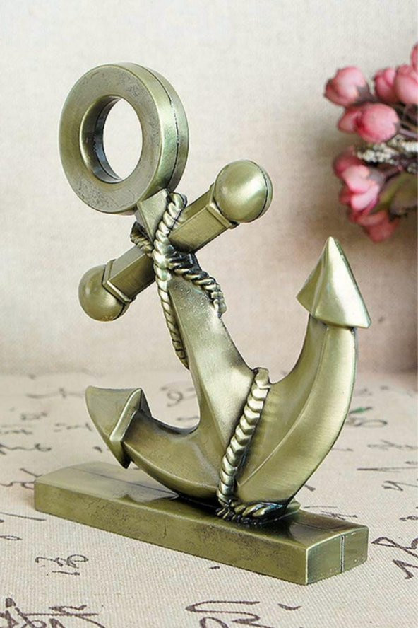 Vintage Metal Çapa Biblo Antik Bronz 16 cm - Resim 12
