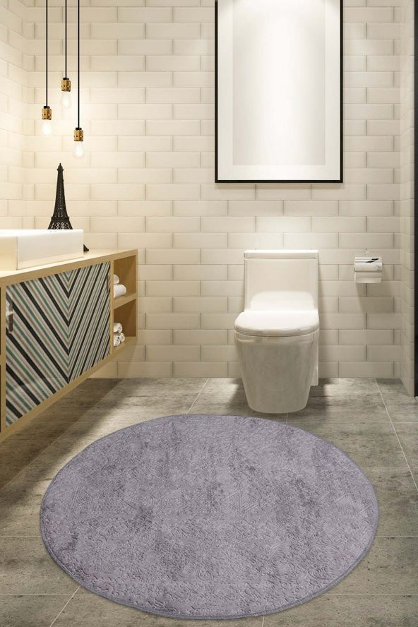 Bonny Home Nova Gri 160x160 cm Yuvarlak Kaymaz Taban Peluş Banyo Paspası Banyo Halısı ürün görseli 1