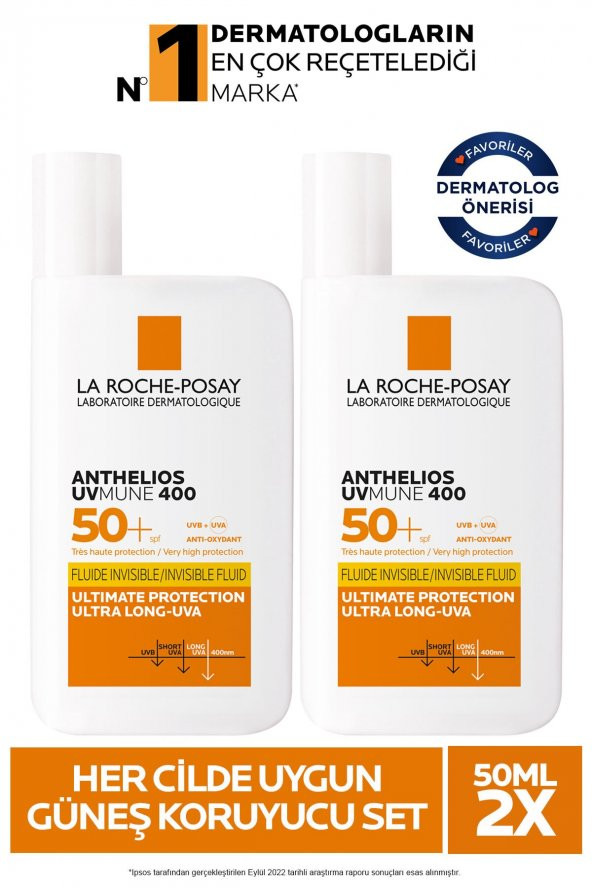 La Roche Posay Anthelios Uvmune Fluide Her Cilde Uygun Yüksek Korumalı Yüz Güneş Kremi Set 50 Mlx2 ürün görseli 1