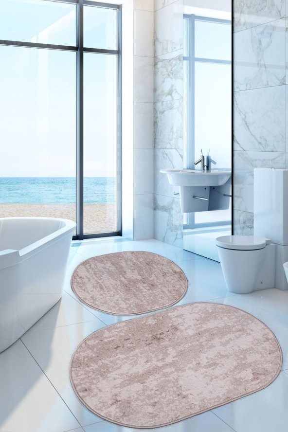 Nova Vizon Oval 60x100 + 50x60 cm 2li Banyo Paspası Seti Kaymaz Tabanlı Yıkanabilir Klozet Takımı ürün görseli 1