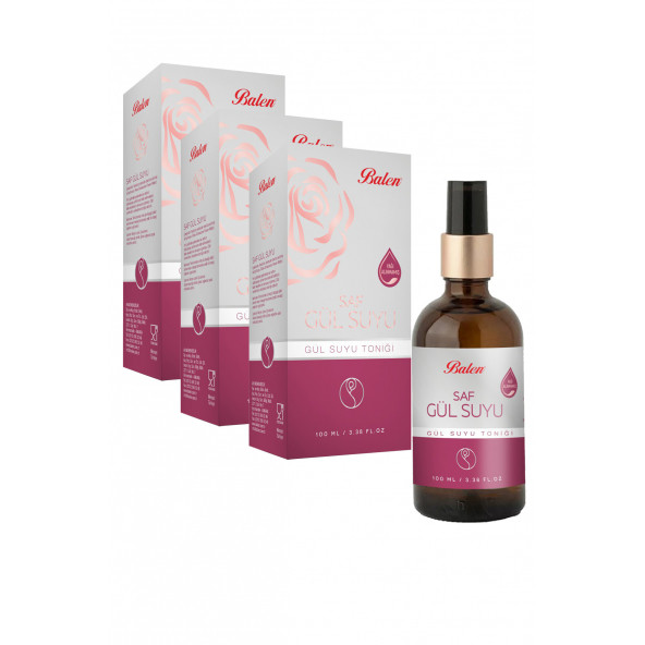 3 Kutu Balen Gül Suyu 100 ml. Saf Gül Suyu Pure Rose Water Gül Suyu Tonik Sprey Uçlu ürün görseli 1