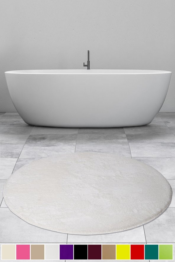 Elite Beyaz 150x150 cm Yuvarlak Peluş Banyo Halısı Kaymaz Taban Pufidik Banyo Paspası ürün görseli 1