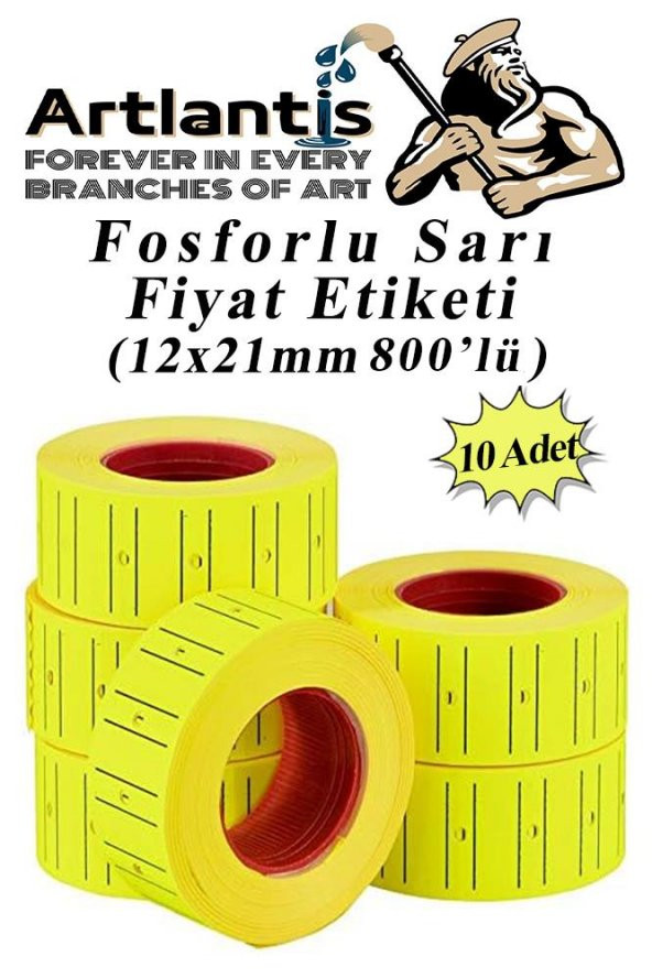 Fiyat Etiketi Sarı 800lü 10 Paket 12x21mm Fosforlu Sarı Fiyat Etiketi Mx-5500 M5500 Hg979 Motex Etiket Makinesi Yedeği ürün görseli 1