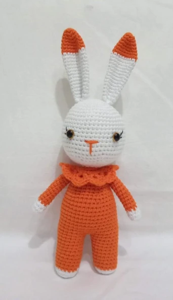 Turuncu Beyaz Miniş Tavşan Uyku Arkadaşı Amigurumi Organik Oyuncak ürün görseli 1