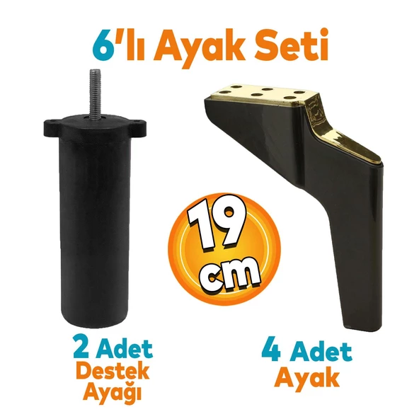 Logan 6'lı Set Mobilya Tv Ünitesi Konsol Koltuk Kanepe Destek Ayağı 19 Cm Siyah Altın Ayakları M8 ürün görseli 1