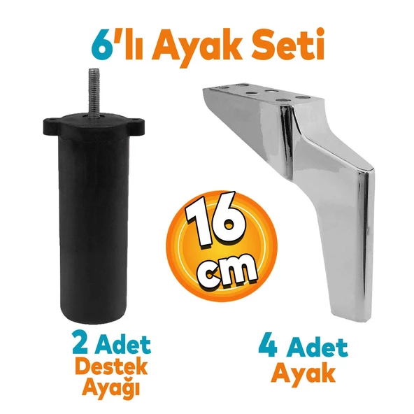 Logan 6'lı Set Mobilya Tv Ünitesi Çekyat Koltuk Kanepe Destek Ayağı 16 Cm Krom Ayakları M8 Civatalı ürün görseli 1