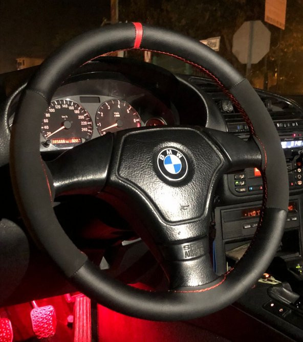 Oto direksiyon kılıfı Deri&Alkantre kırmızı yüzük ürün görseli 1