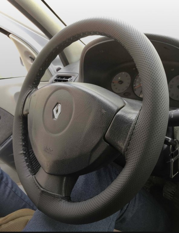 Oto direksiyon kılıfı noktalı siyah deri siyah dikiş ürün görseli 1