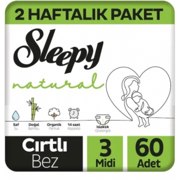 Sleepy Natural 3 Numara Midi 60'lı Bebek Bezi ürün görseli 1