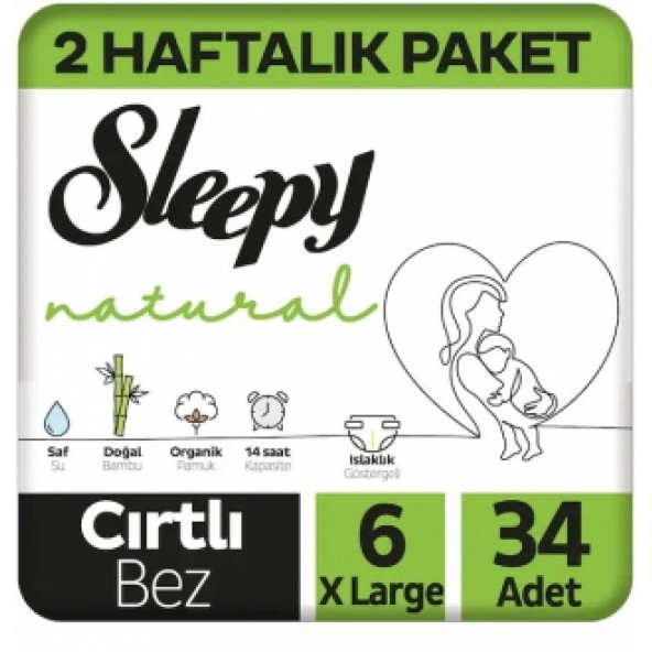 Sleepy Natural 6 Numara XLarge 34'lü Bebek Bezi ürün görseli 1
