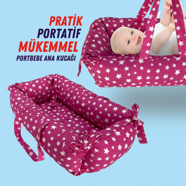 XPERMATE Portbebe Ana Kucağı, Puset Bebek Taşıma Çantası Kundağı 50x70 cm Yıldızlı Pembe ürün görseli 1