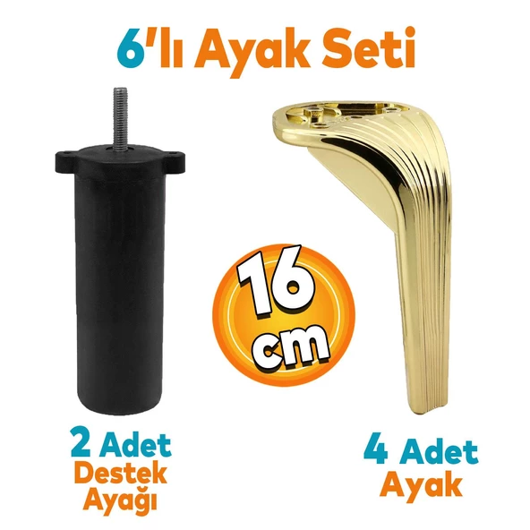 Lotus 6'lı Set Mobilya Tv Ünitesi Çekyat Koltuk Kanepe Destek Ayağı 16 Cm Altın Ayakları M8 Civatalı ürün görseli 1