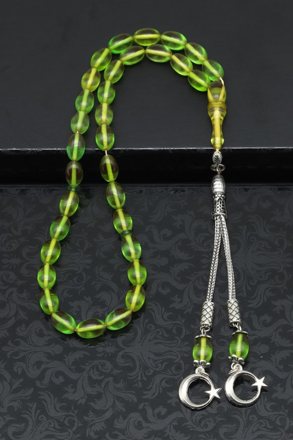 Yeşil Sıkma Tesbih 6 x 10 mm Arpa Kesim ürün görseli 1