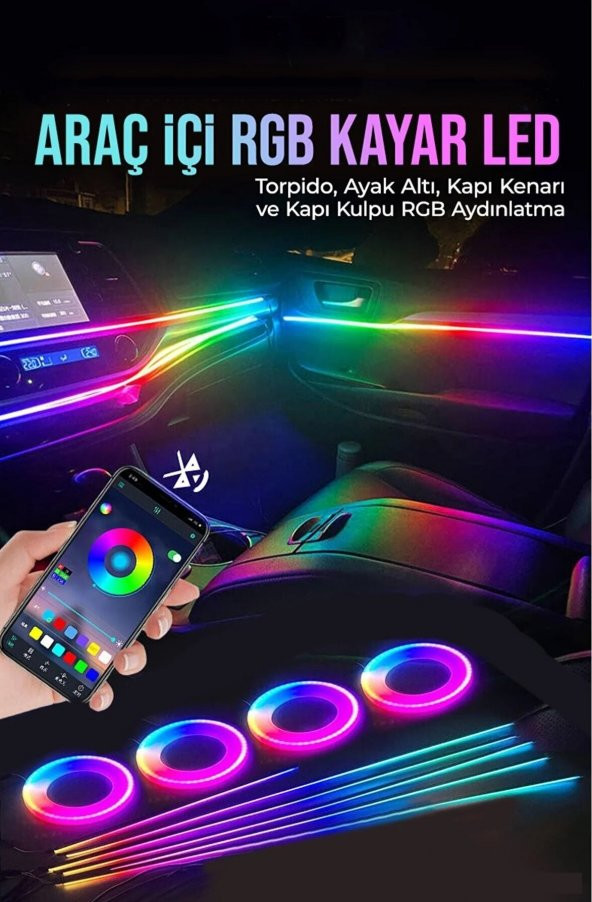 Araç İçi Atmosfer Ambiyans Led Neon RGB App Kontrollü 18 Parça ürün görseli 1