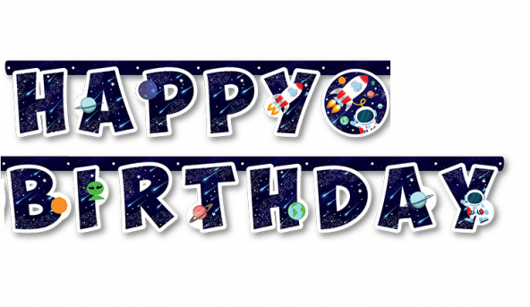 Uzay Temalı Happy Bırthday  Uzar Yazı Banner ürün görseli 1