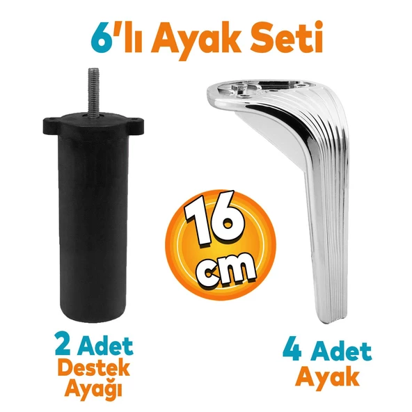 Lotus 6'lı Set Mobilya Tv Ünitesi Çekyat Koltuk Kanepe Destek Ayağı 16 Cm Krom Ayakları M8 Civatalı ürün görseli 1