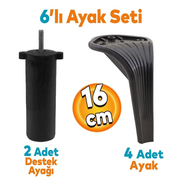 Lotus 6'lı Set Mobilya Tv Ünitesi Çekyat Koltuk Kanepe Destek Ayağı 16 Cm Siyah Ayakları M8 Civatalı ürün görseli 1