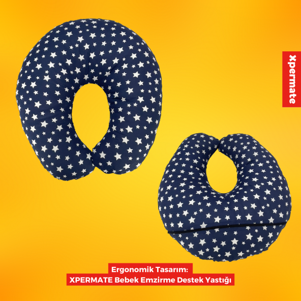 XPERMATE Bebek Emzirme Yastığı Bebek Destek Minderi Fermuarlı Yıkanabilir Kılıf 55x60x14 Yıldızlı Lacivert ürün görseli 1