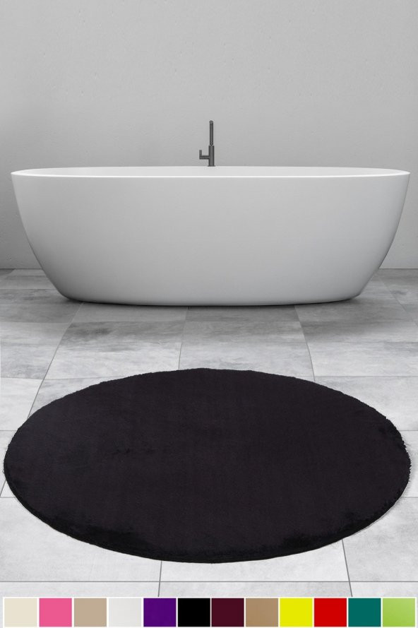 Bonny Home Elite Siyah 100x100 cm Yuvarlak Peluş Banyo Halısı Kaymaz Pofuduk Banyo Paspası ürün görseli 1