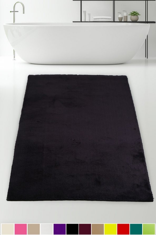 Bonny Home Elite Siyah 100x200 cm Köşeli Peluş Banyo Halısı Kaymaz Büyük Ebat Pofuduk Banyo Paspası ürün görseli 1