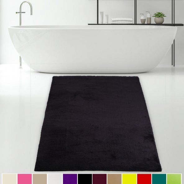 Bonny Home Elite Siyah 120x180 cm Köşeli Peluş Banyo Halısı Kaymaz Büyük Ebat Pofuduk Banyo Paspası ürün görseli 1
