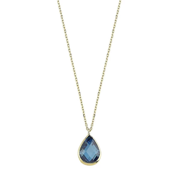 Altın Taşlı Kolye Aquablue 1.2 cm ürün görseli 1