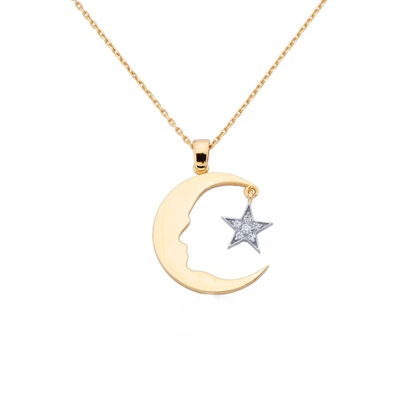 Altın Atatürk Kolye Ay Yıldızlı (Rose & Beyaz) ürün görseli 1