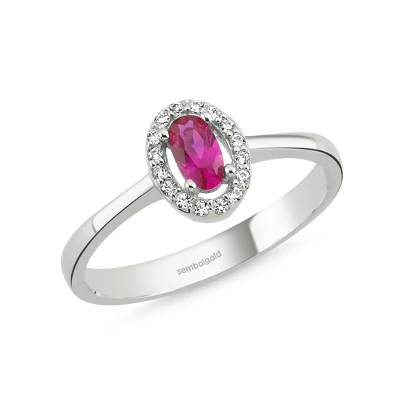 Anturaj Altın Yüzük 0.30 Karat Oval Ruby Taşlı ürün görseli 1