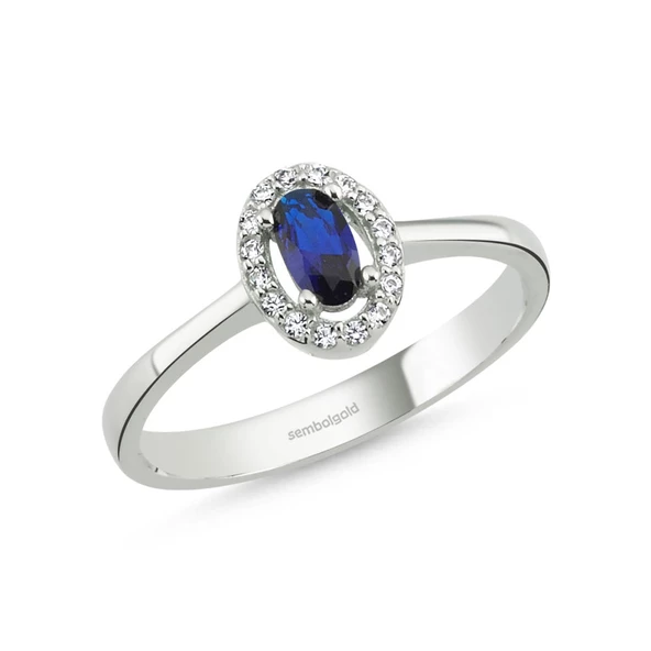 Anturaj Altın Yüzük 0.30 Karat Oval AquaBlue ürün görseli 1